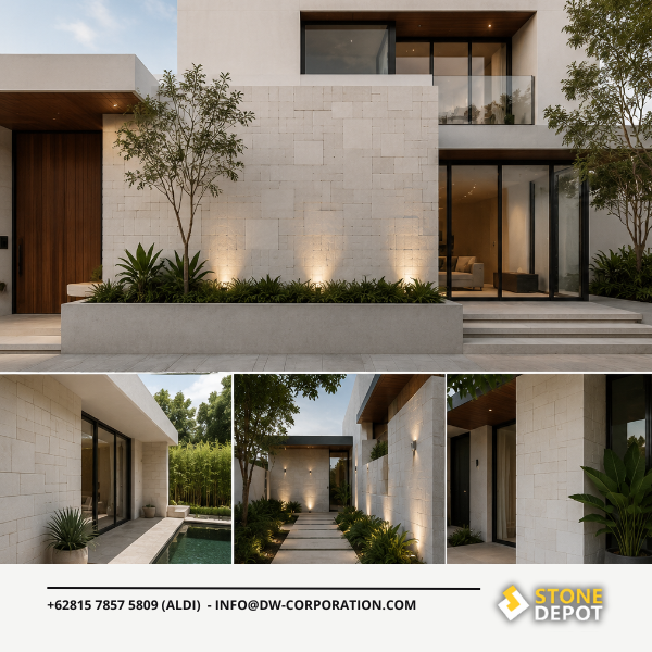 Pengaplikasian Bali Limestone Cladding